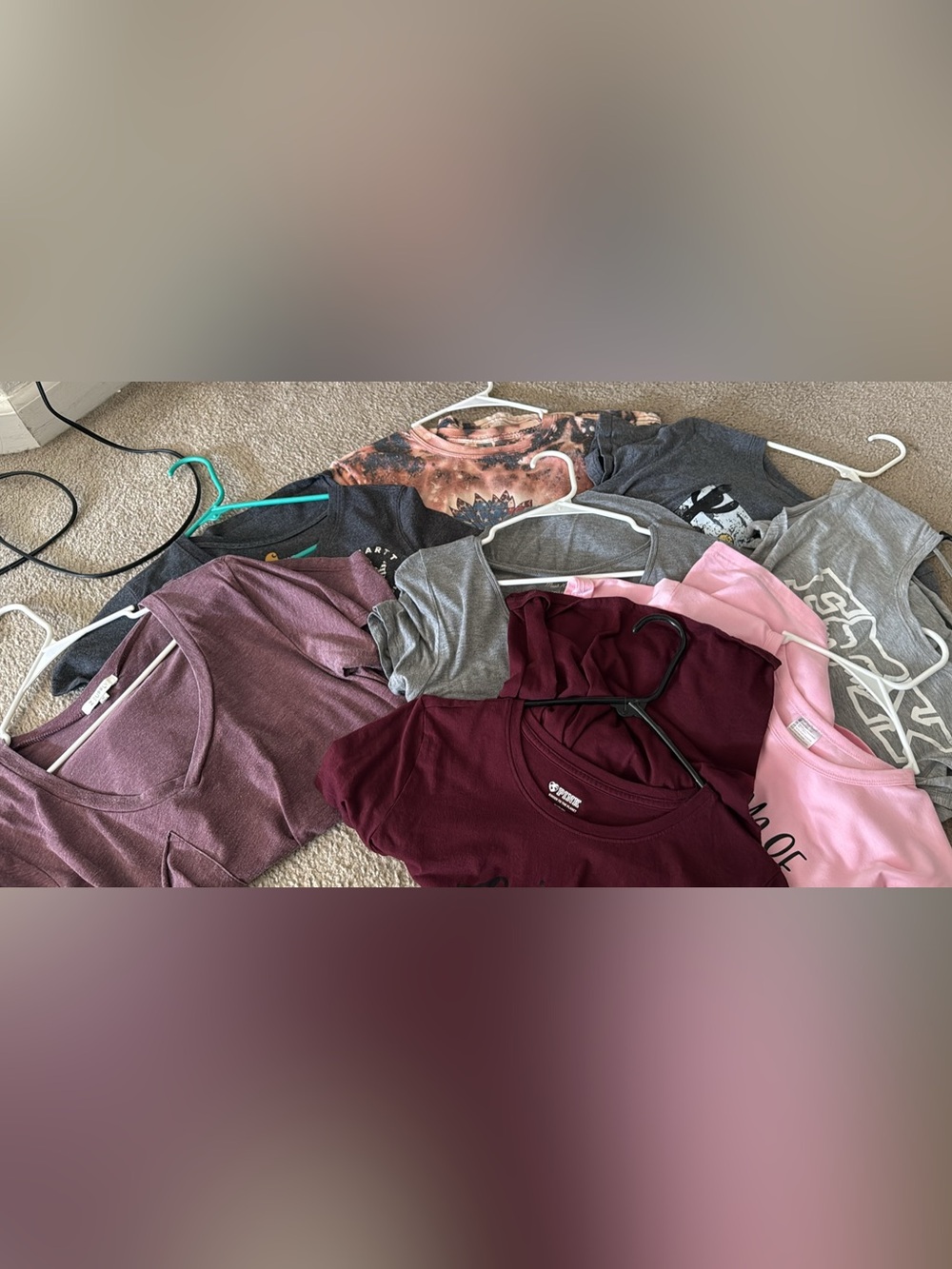 PINK Victoria's Secret Burgundy Short-Sleeve Tee with Gray and Pink Accents